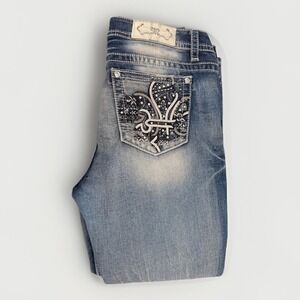 Miss Me Easy Ankle Skinny Jeans Womens 30 Mid Rise Medium Wash Sequin